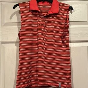 Maggie Lane - Medium - Striped Sleeveless Polo Shirt